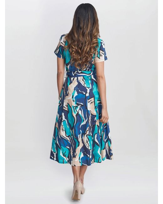 Gina Bacconi Blue Ivonne Abstract Print Midi Shirt Dress