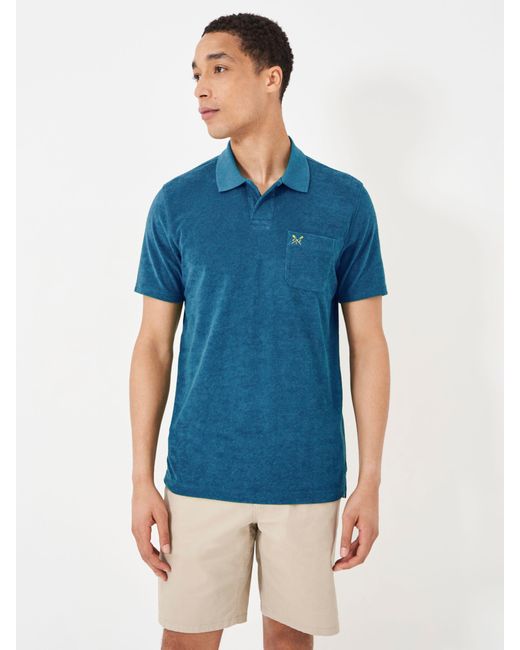 Crew Blue Towelling Polo Shirt for men