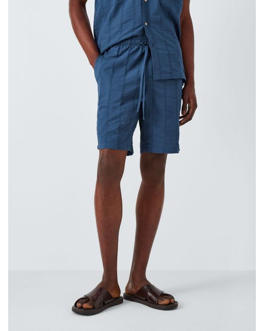 John Lewis Blue Organic Cotton Seersucker Stripe Lounge Shorts for men