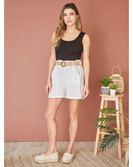 Yumi' Brown Stripe Italian Linen Shorts