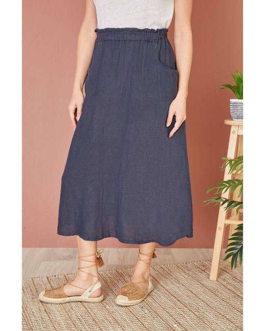 Yumi' Blue Italian Linen Skirt