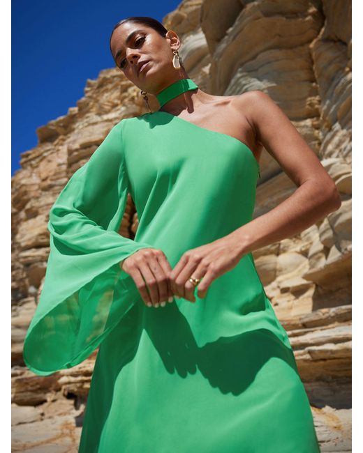 Ro&zo Green Oona Chiffon One Shoulder Maxi Dress