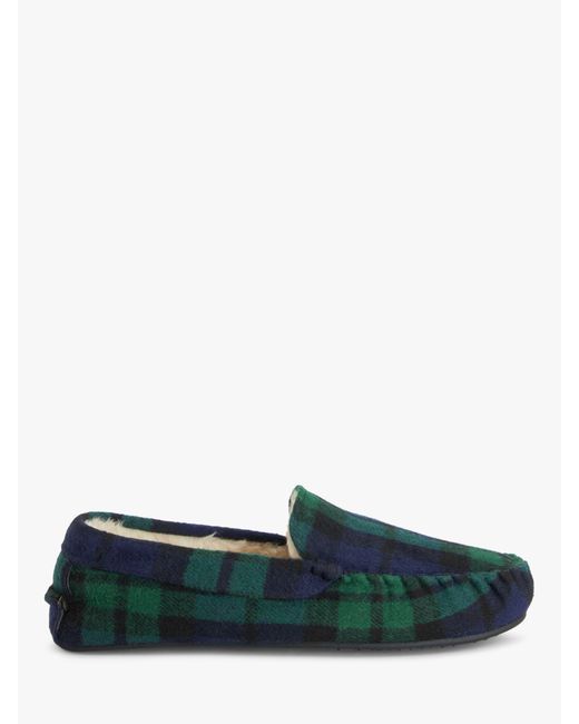 John Lewis Green Faux Fur Check Moccasin Slippers for men