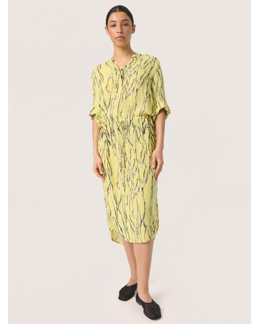 Soaked In Luxury Yellow Zaya Endive Traces Print Midi Dress