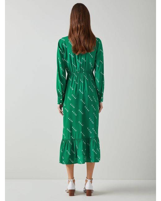 L.K.Bennett Green Bridget Monkey Print Silk Blend Midi Dress