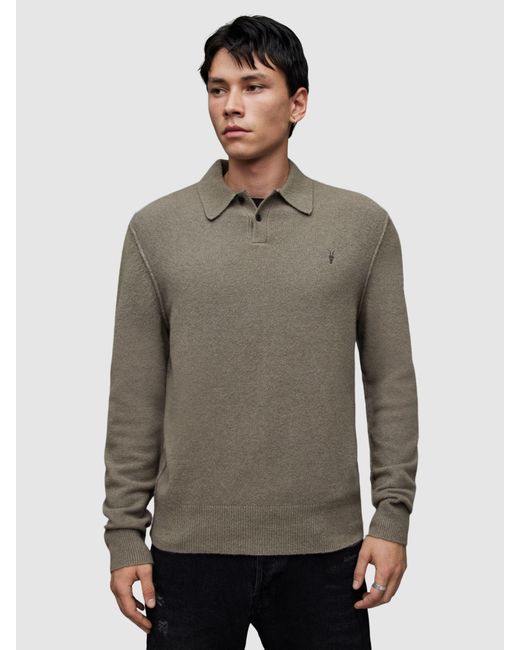 AllSaints Gray Statten Long Sleeve Polo Shirt for men