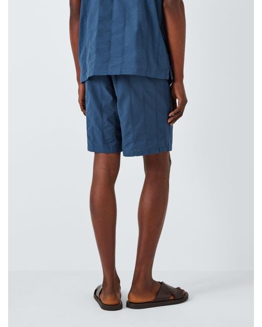 John Lewis Blue Organic Cotton Seersucker Stripe Lounge Shorts for men