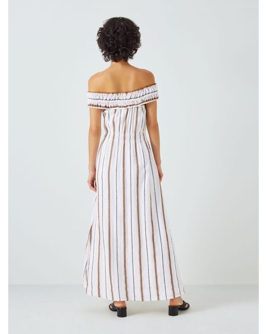 Summery Copenhagen White Bella Stripe Off Shoulder Maxi Dress