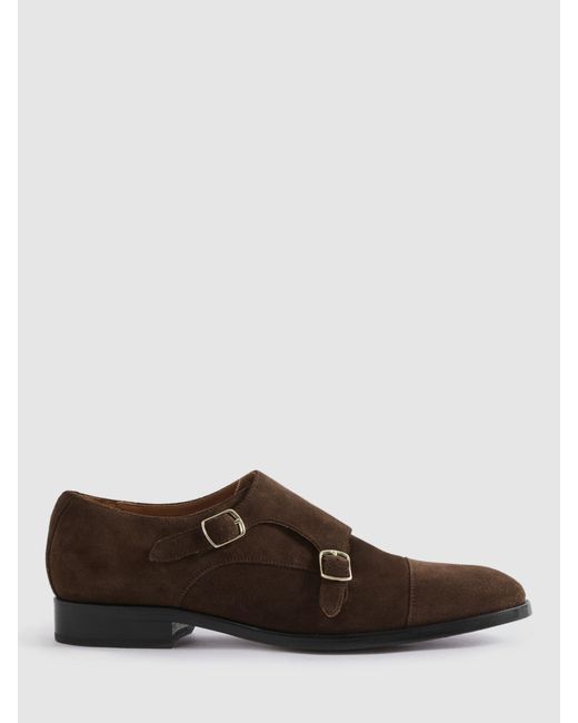 Reiss Brown Amalfi Suede Monk Shoes for men