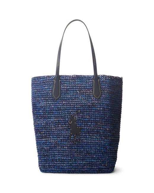 Ralph Lauren Blue Polo Raffia Tote Bag