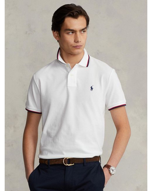 Ralph Lauren White Custom Slim Fit Mesh Polo Shirt for men