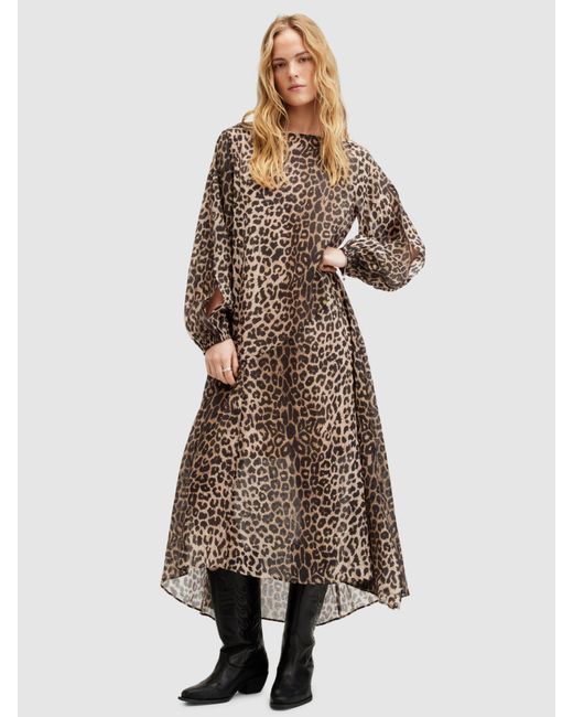AllSaints Natural Jane Leppo Leopard Print Midi Dress