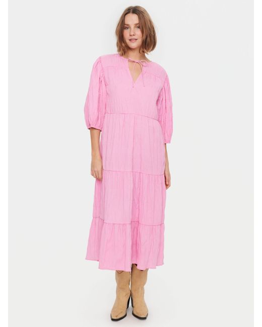 Saint Tropez Pink Damaris Midi Tiered Dress