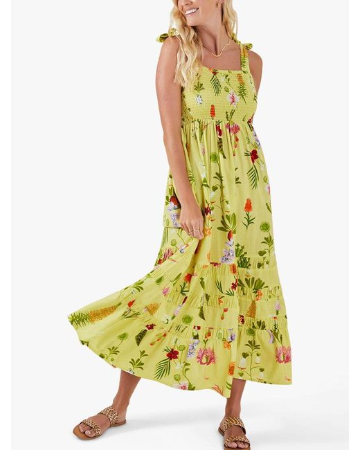 Accessorize Yellow Botanical Print Cotton Linen Blend Maxi Dress