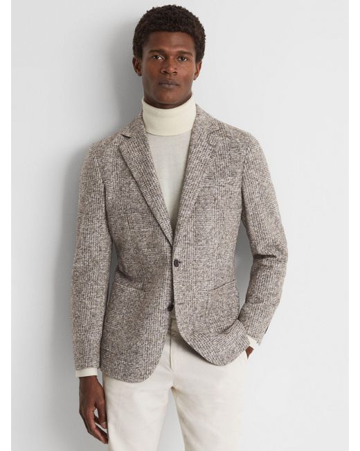 Reiss Feather - Grey Slim Fit Wool-cotton Check Single Breasted Blazer in  Grey for Men | Lyst UK