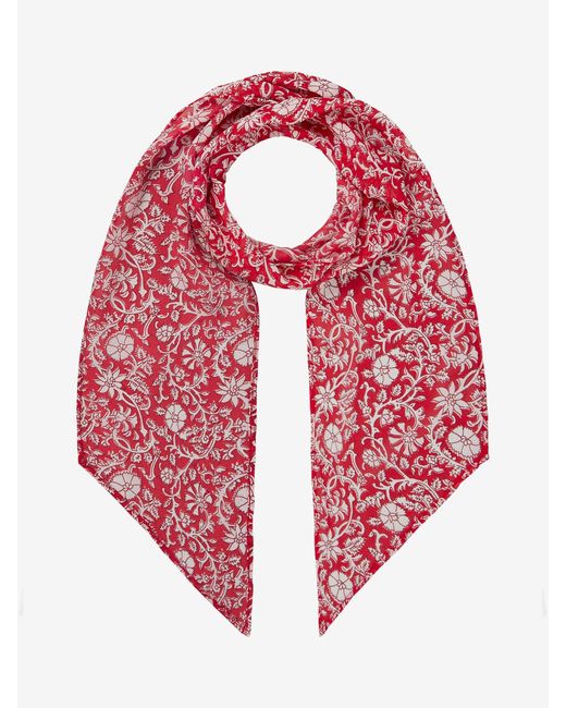 Brora Red Botanical Print Silk Neck Tie Scarf
