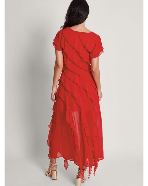 Monsoon Red Renata Ruffle Midi Dress