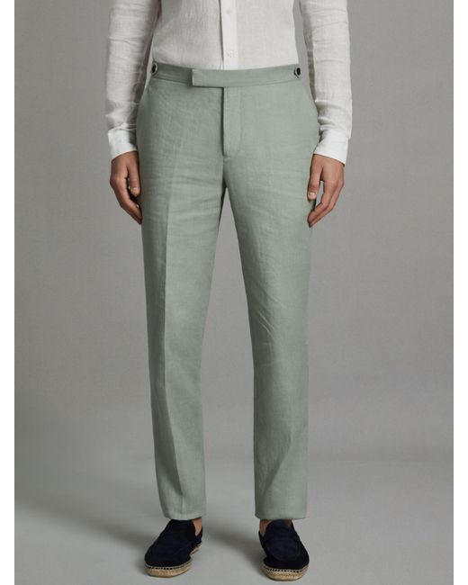 Reiss Gray Kin Linen Slim Fit Mixer Trousers for men
