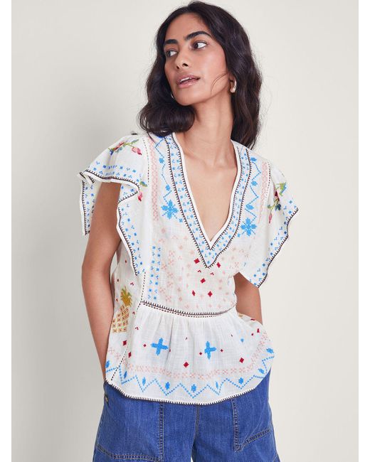 Monsoon White Prue Pineapple Embroidered Top