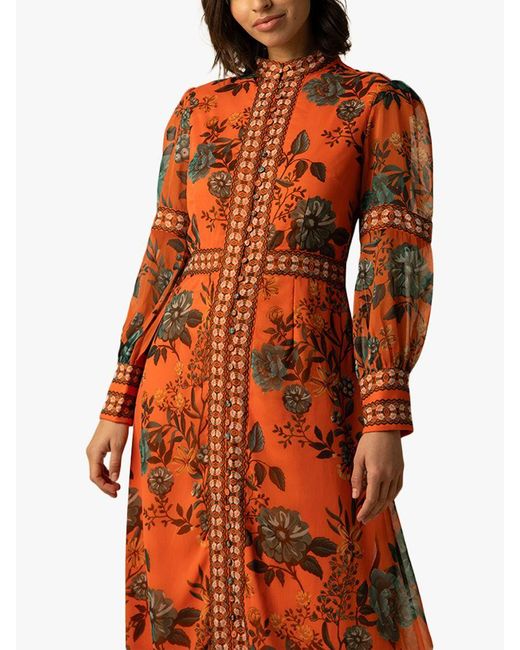 Raishma Orange Aspen Floral Bishop Sleeve Maxi Dress