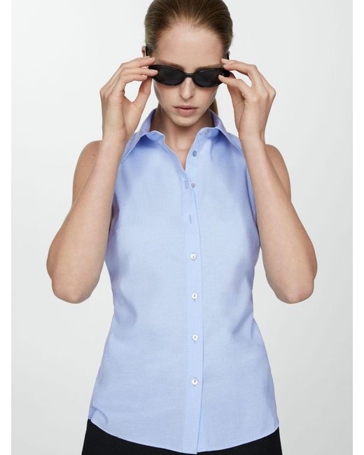 Mango Blue Paula Stripe Sleeveless Shirt