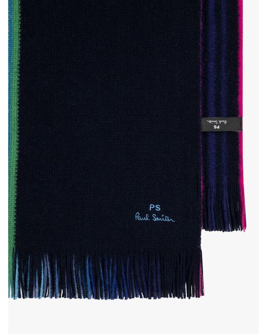 Paul Smith Blue Reversible Stripe Wool Scarf for men