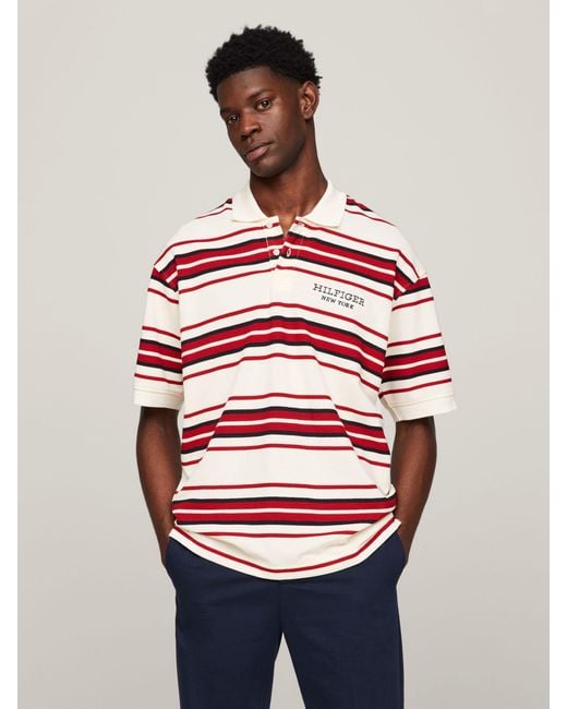 Tommy Hilfiger Stripe Short Sleeve Polo Top in Red for Men Lyst UK