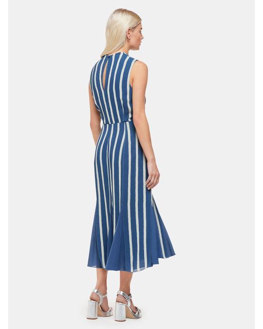 Whistles Blue Petite Crinkle Stripe Midi Dress