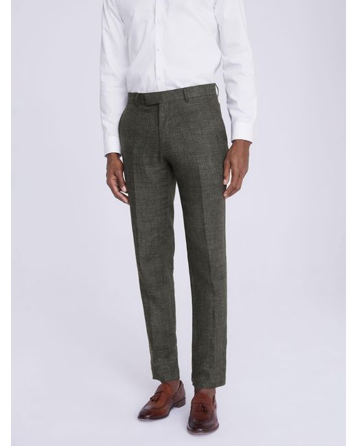 Moss Bros Gray Tailored Fit Linen Trousers for men