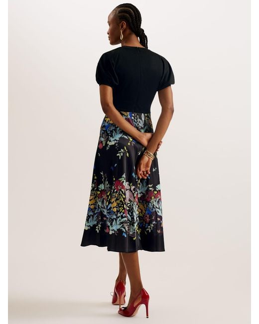 Ted Baker Black Maulina Floral Skirt Midi Dress
