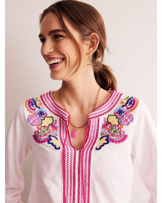 Boden Pink Diana Embroidered Top