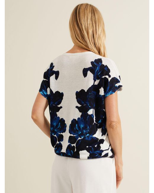 Phase Eight Blue Mia Floral Linen Blend Top