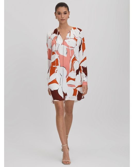 Reiss Red Tanya Abstract-print Woven Mini Dress