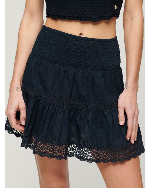 Superdry Blue Ibiza Lace Tiered Mini Skirt