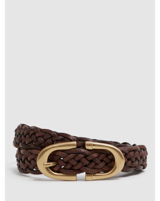 Reiss Brown Bailey Woven Leather Belt