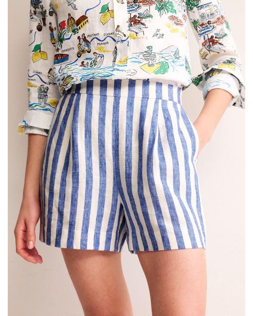 Boden Blue Hampstead Striped Linen Shorts