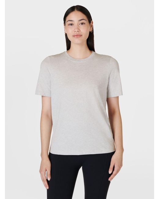 Sweaty Betty White Essential Organic Cotton Blend Crew Neck T-shirt