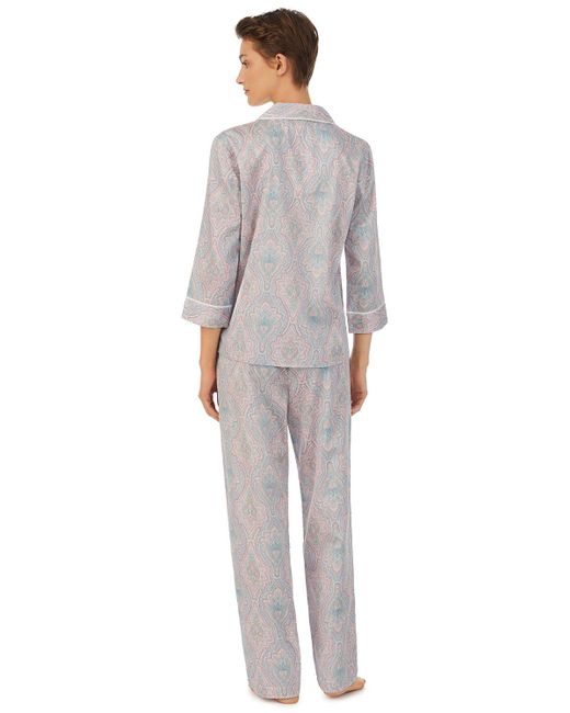 Ralph Lauren Gray Lauren 3/4 Sleeve Paisley Print Pyjamas