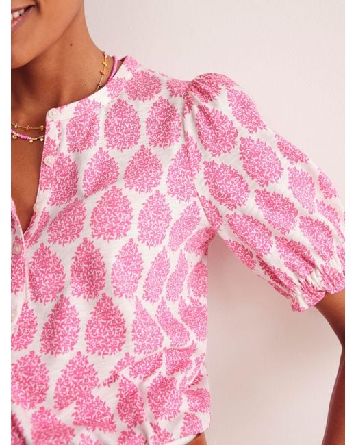 Boden Pink Dolly Paisley Puff Sleeve Top