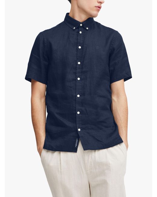 Casual Friday Blue Anton Short Sleeve Linen Shirt for men