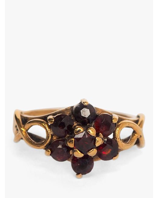 L & T Heirlooms Brown Second Hand 9ct Yellow Gold Garnet Cluster Ring