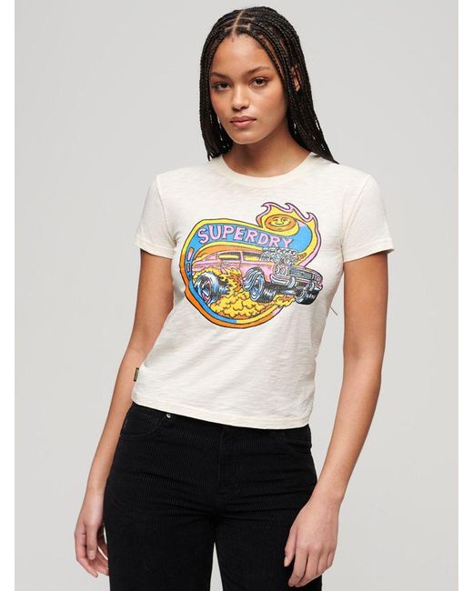 Superdry White Neon Motor Graphic Fitted T-shirt