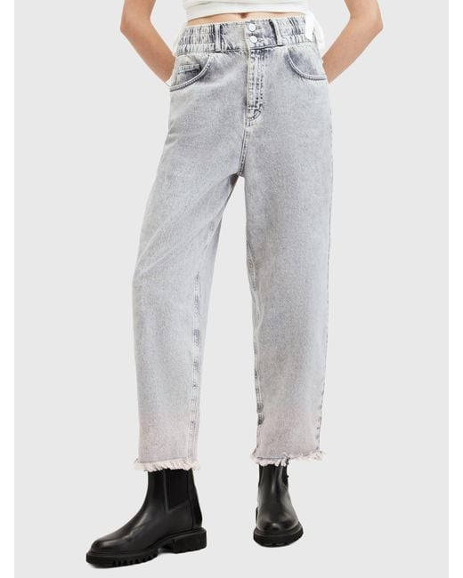 AllSaints Gray Hailey Frayed Hem Jeans