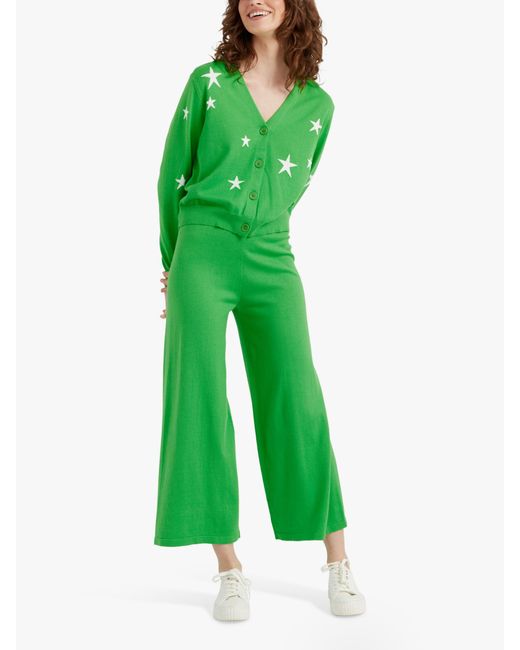 Chinti & Parker Green Cotton Cropped Wide Leg Track Trousers