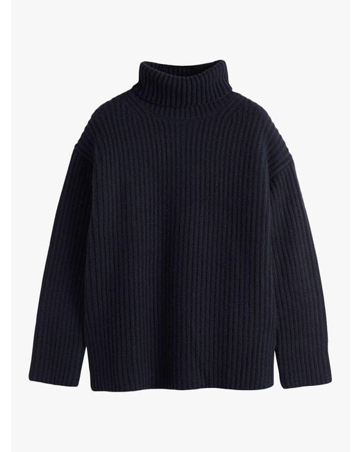 Chinti & Parker Blue Ribbed Cashmere Roll-neck Jumper