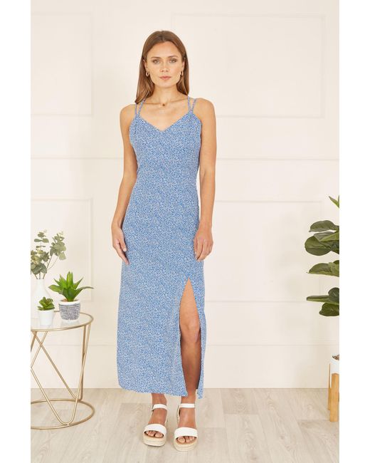 Yumi' Blue Ditsy Print Maxi Dress