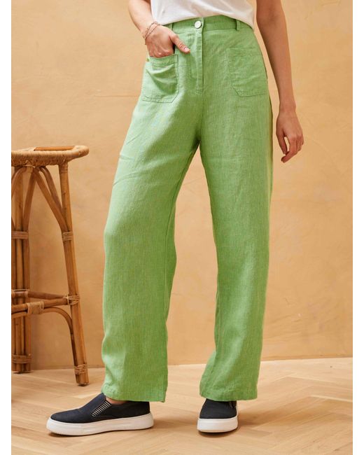 Brora Green Textured Stripe Linen Trousers