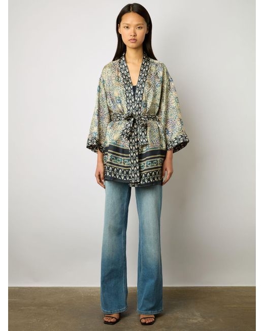 Gerard Darel Blue Brunella Floral Silk Kimono