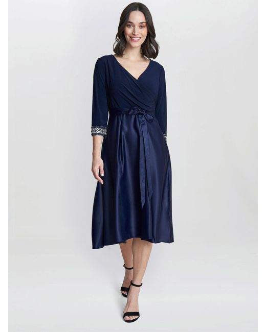 Gina Bacconi Blue Petite Doris Asymmetric Midi Dress