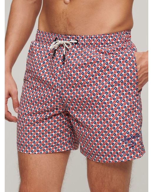 Superdry Red Printed 15" Swim Shorts for men
